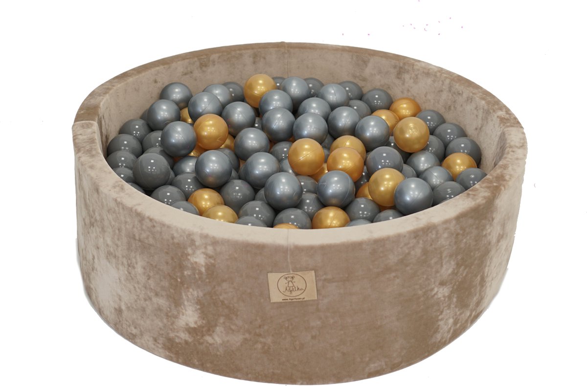 Ballenbakje.nl - Ballenbak XL VELVET GOUD | 90x40 cm | Inclusief 250 ballen - Grijs, Goud